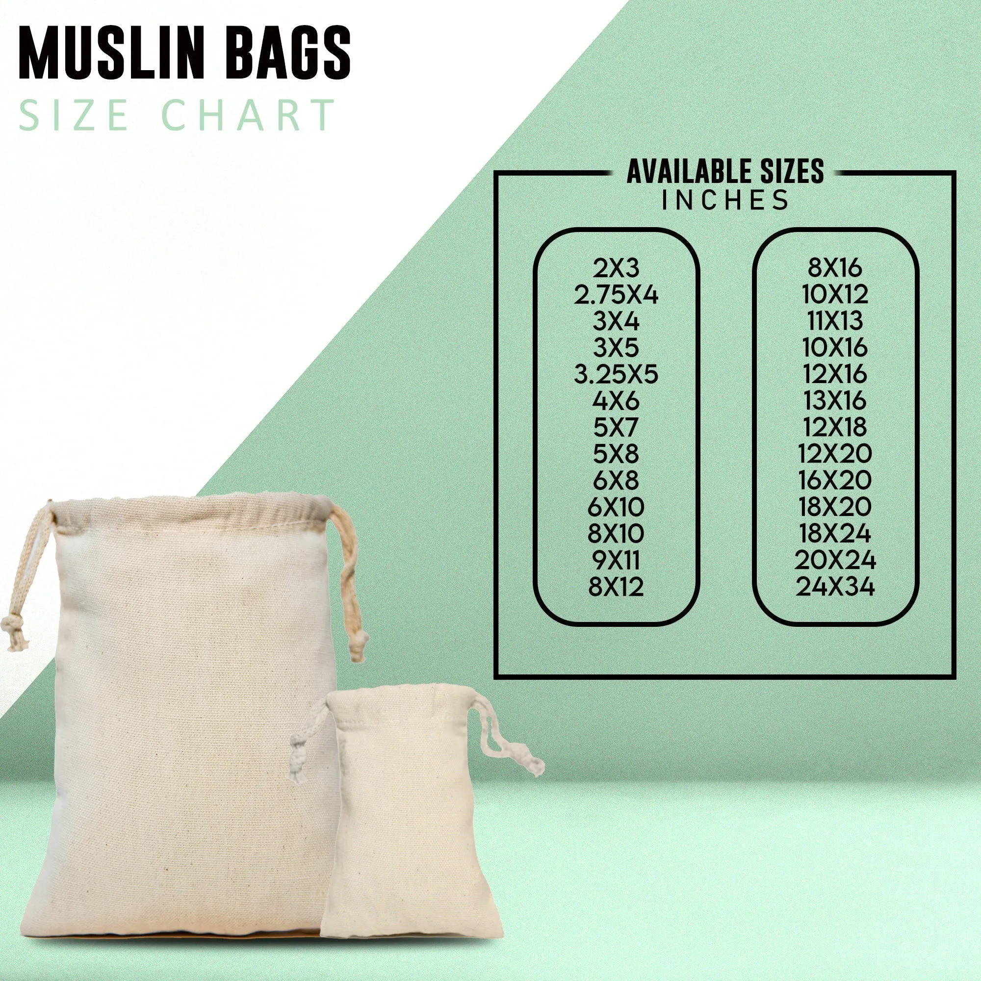 12x16 inches thick Double Drawstring Muslin Bags