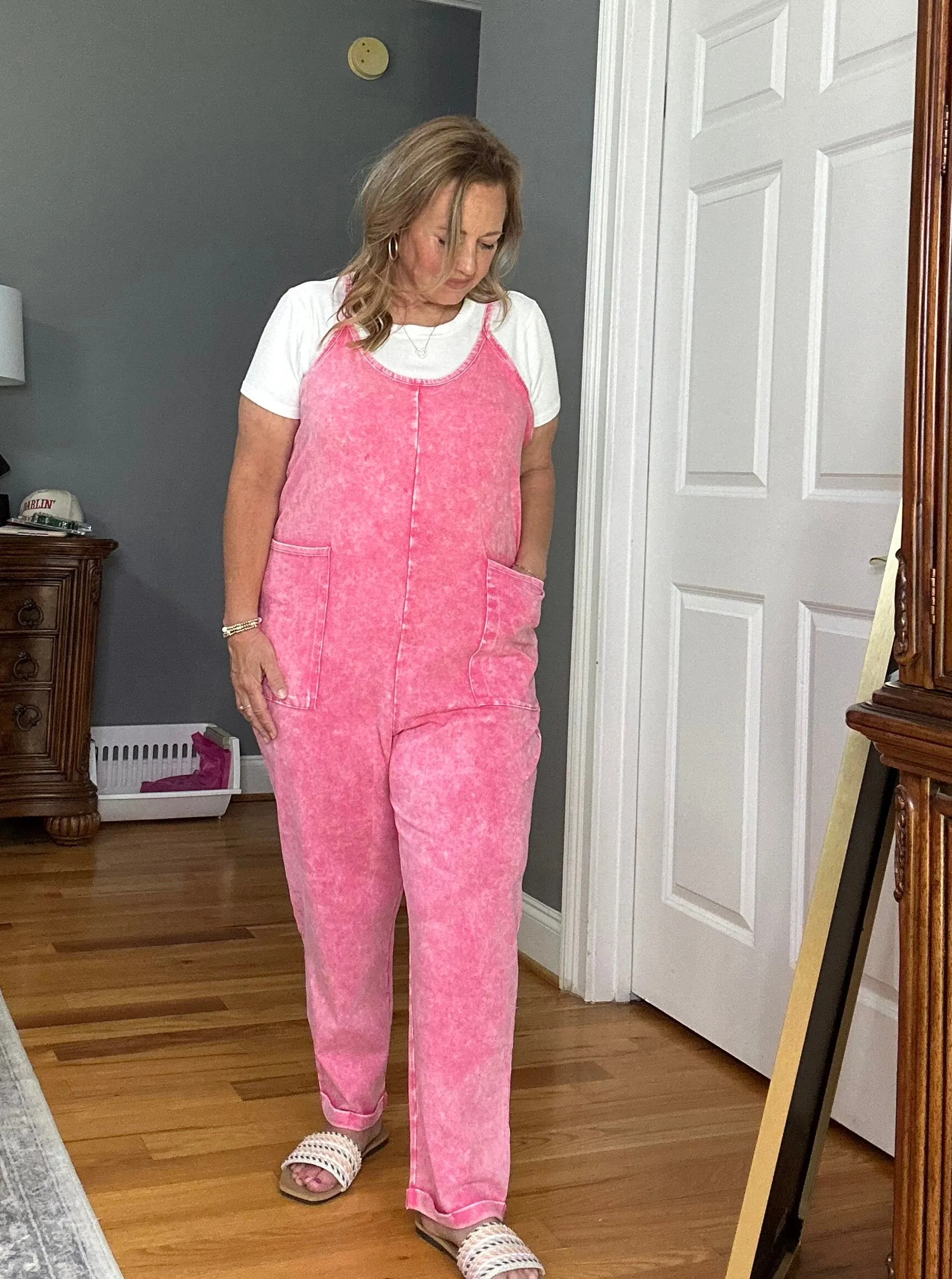 Acid Washed Hot Pink Jumpsuit