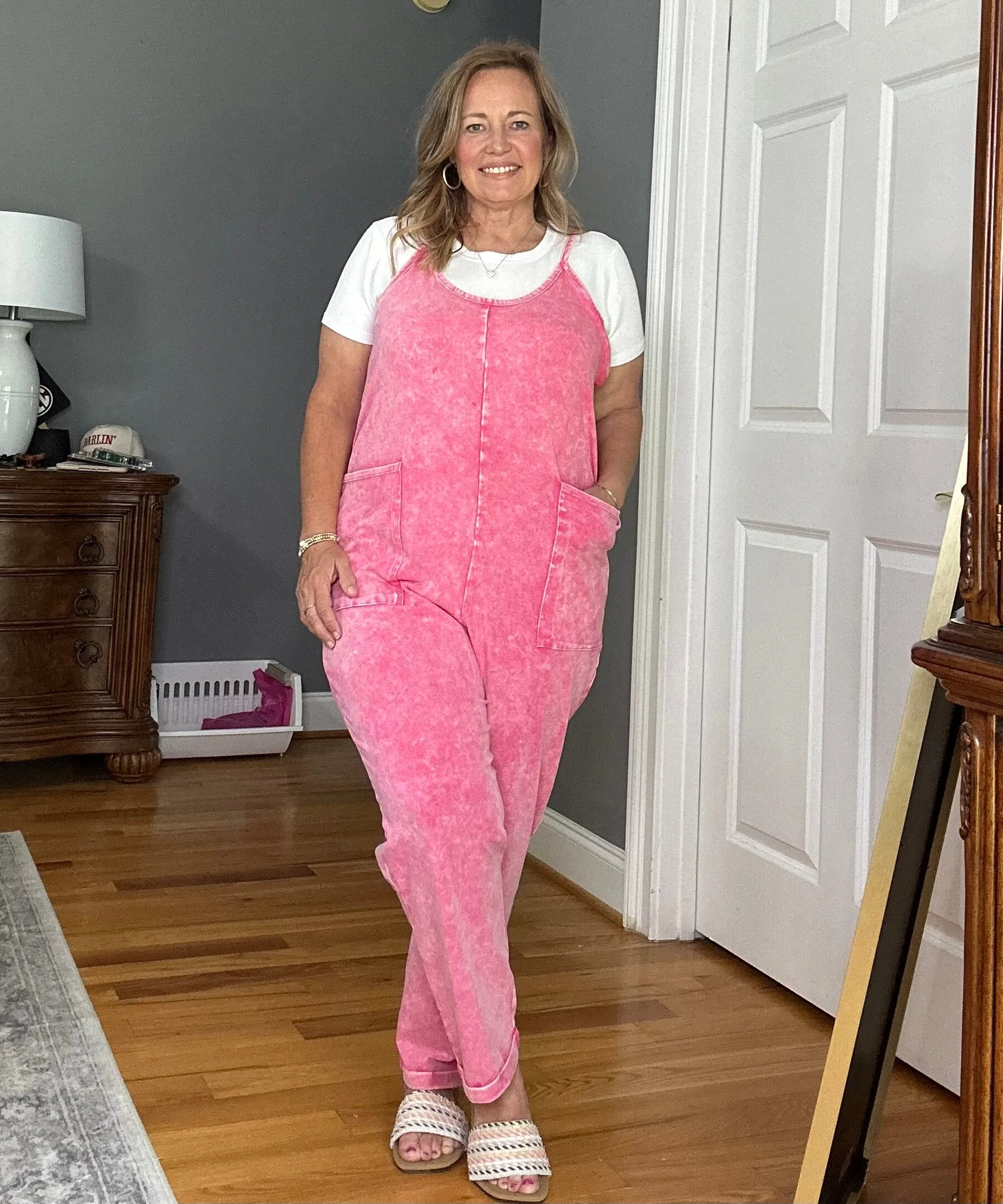 Acid Washed Hot Pink Jumpsuit