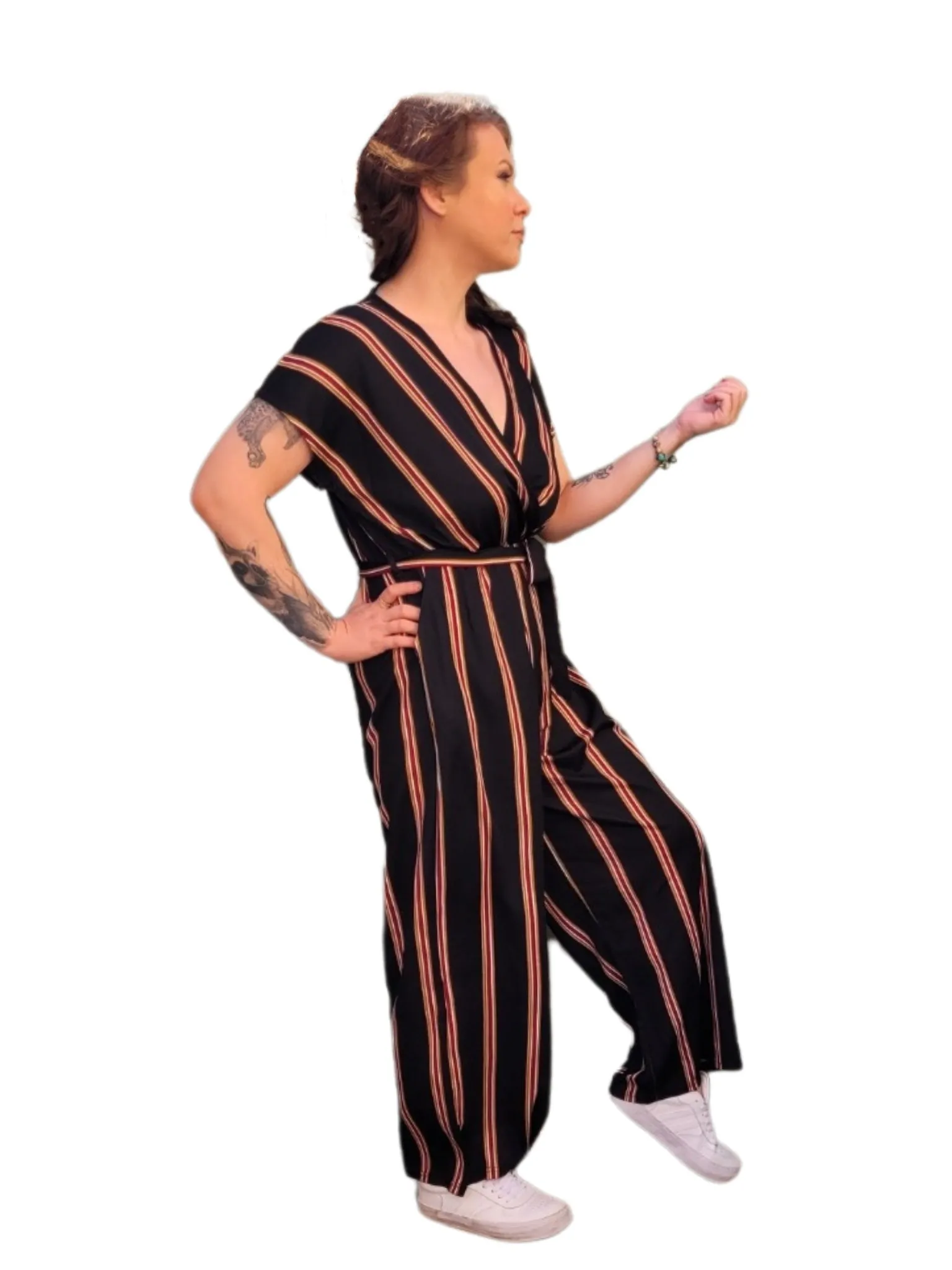 CASEY Striped Jumpsuit full length pants 2 colours- Caramello Stripe & Navy Blue Stripe