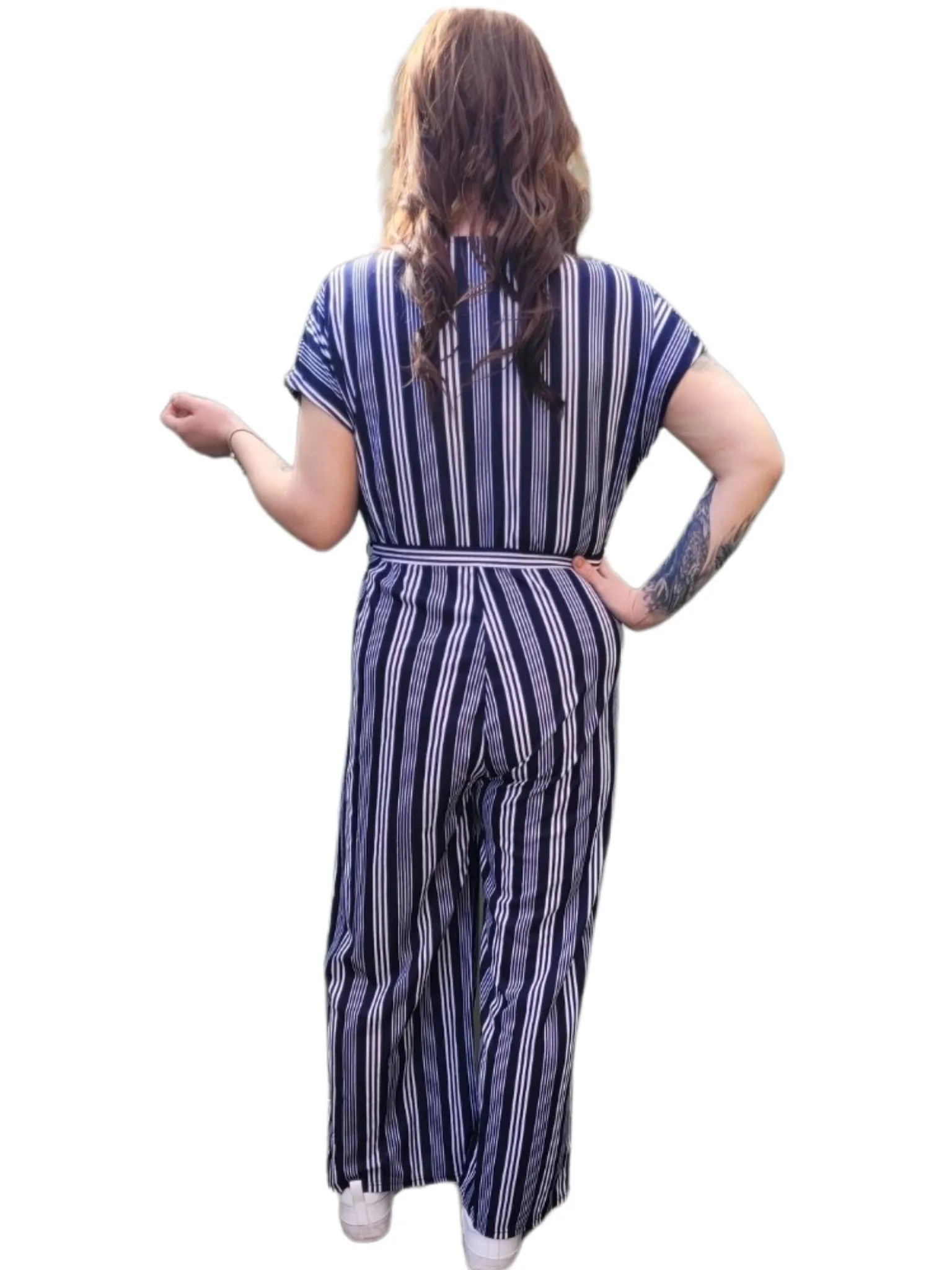 CASEY Striped Jumpsuit full length pants 2 colours- Caramello Stripe & Navy Blue Stripe