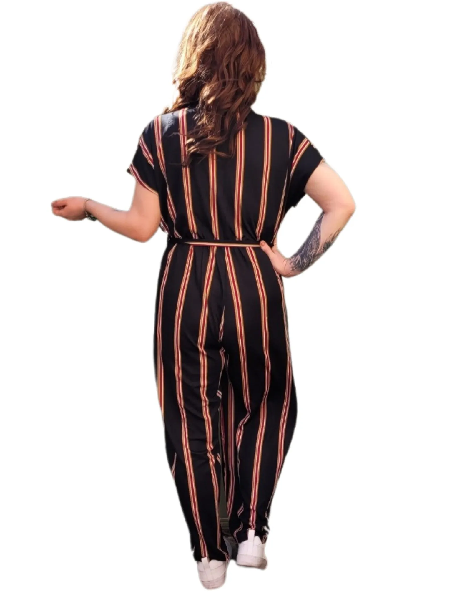 CASEY Striped Jumpsuit full length pants 2 colours- Caramello Stripe & Navy Blue Stripe