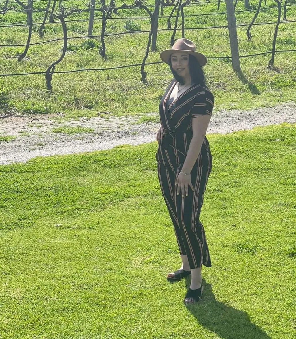 CASEY Striped Jumpsuit full length pants 2 colours- Caramello Stripe & Navy Blue Stripe