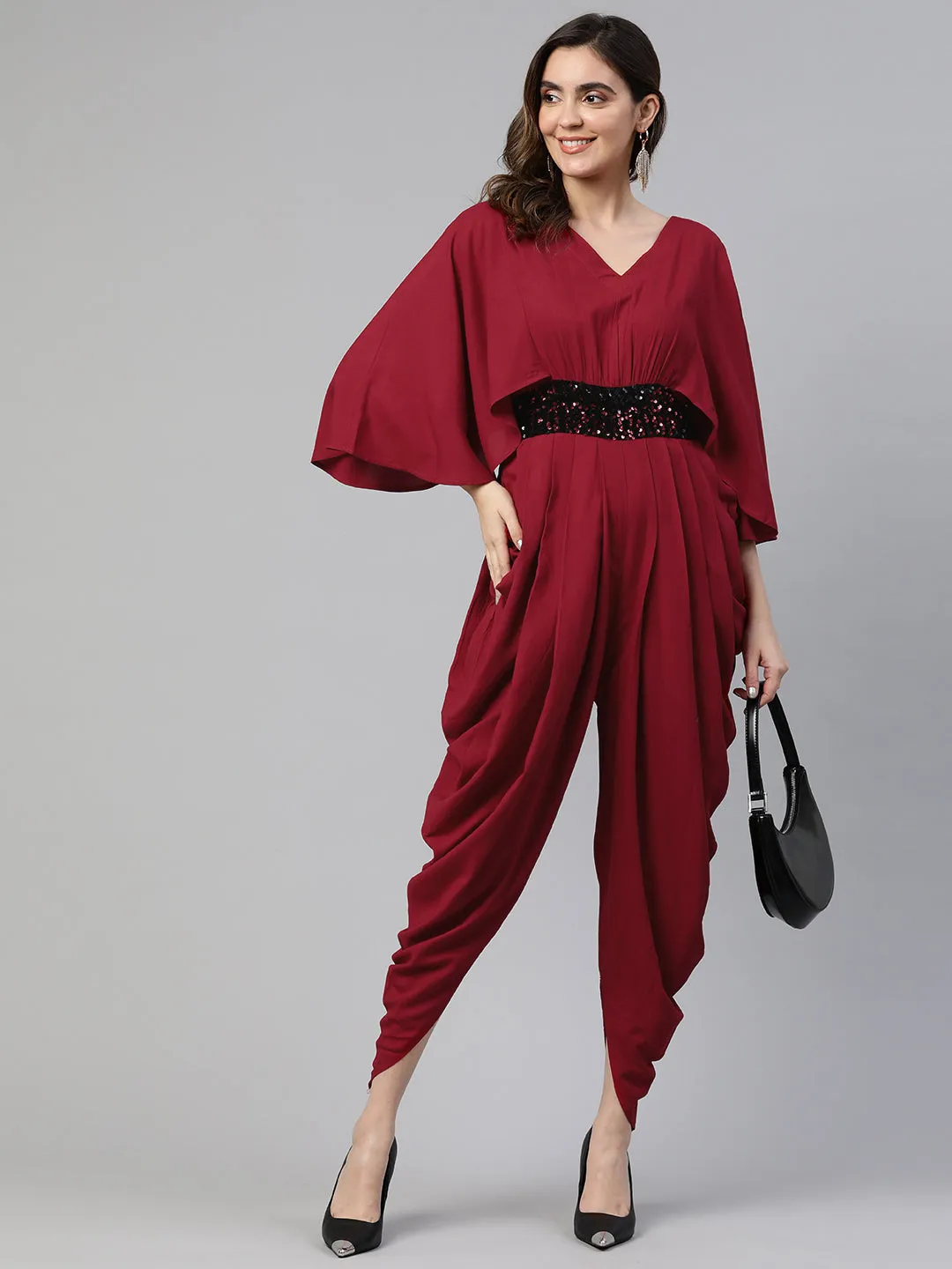 Cottinfab Basic Flared Sleeves Jumpsuit With Embellished Detail