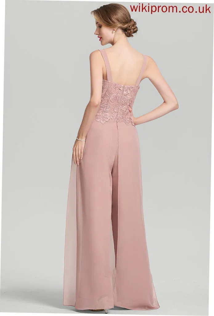 Dress Mother the Jumpsuit/Pantsuit Square Neckline Bride of Chiffon Mara Mother of the Bride Dresses Floor-Length Lace