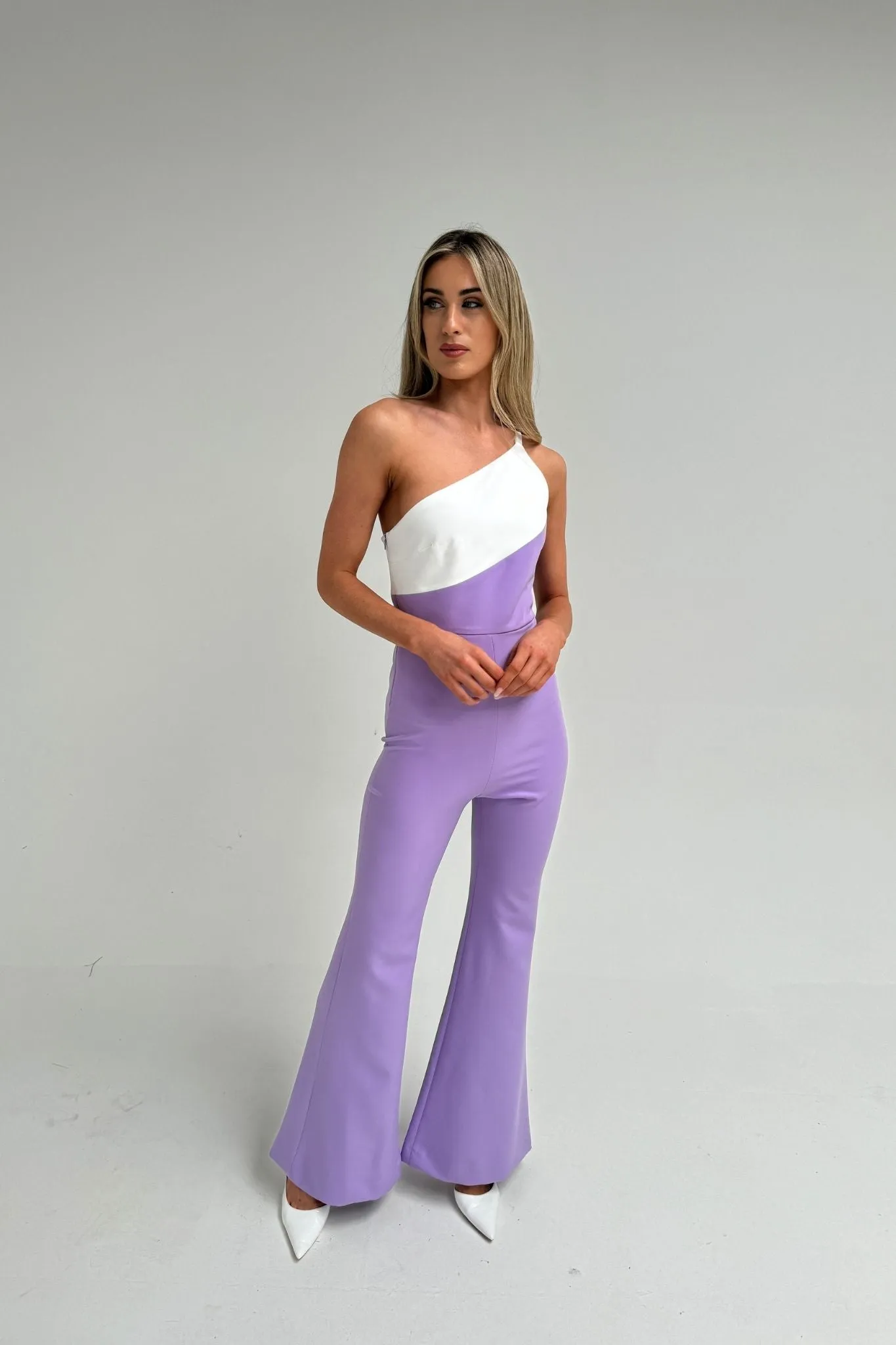Faye One Shoulder Jumpsuit In Lilac Mix