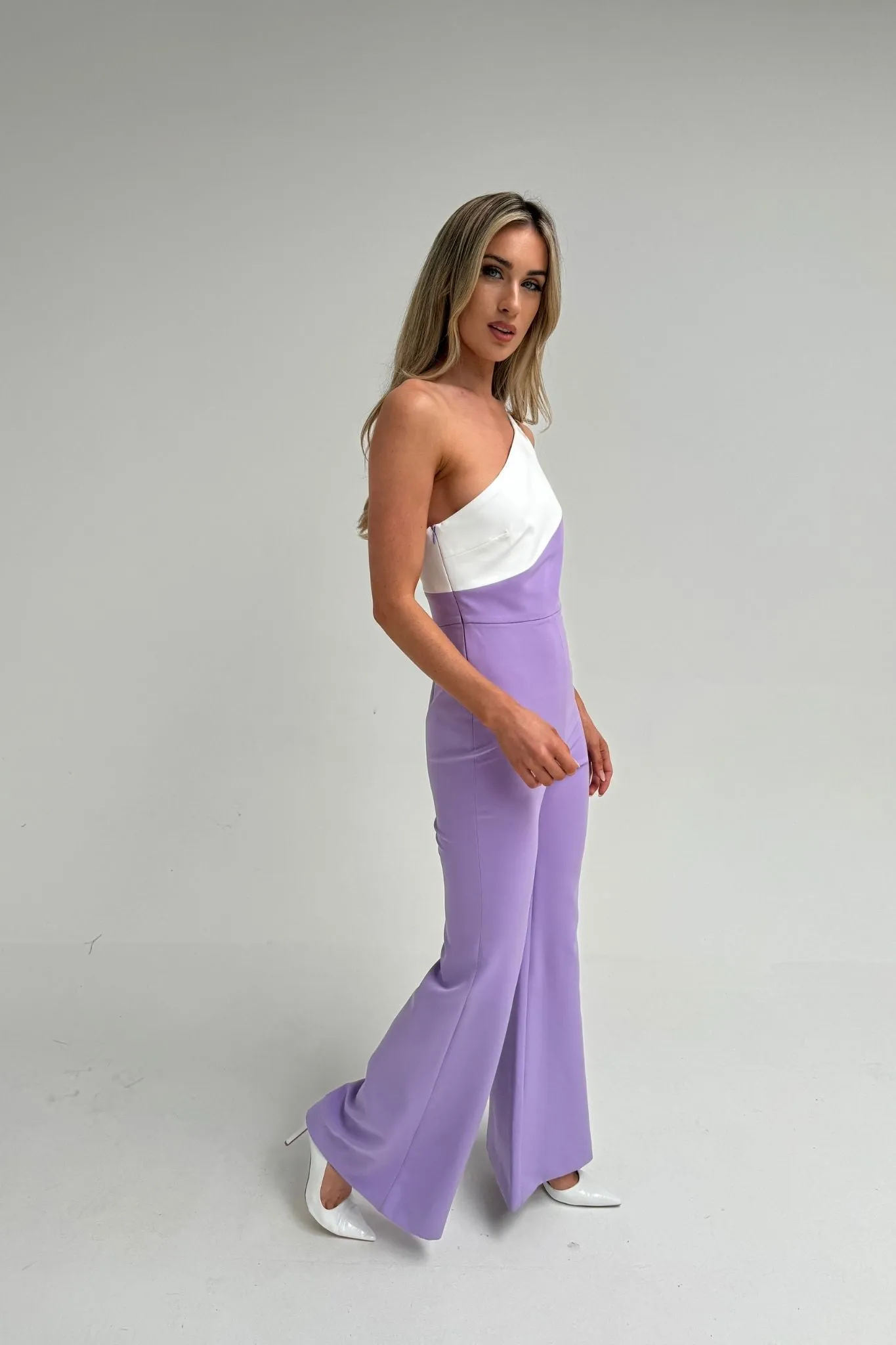 Faye One Shoulder Jumpsuit In Lilac Mix