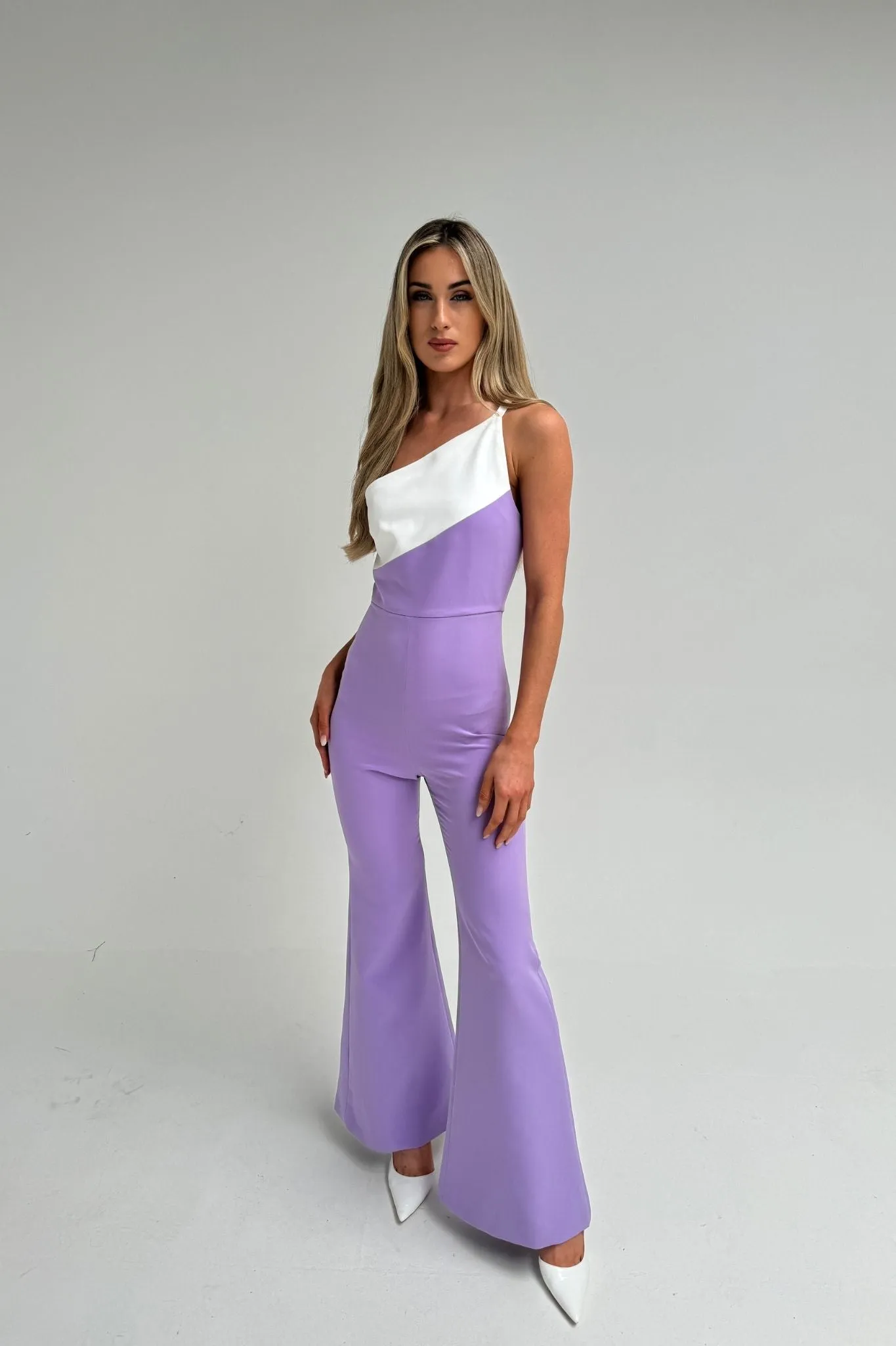 Faye One Shoulder Jumpsuit In Lilac Mix