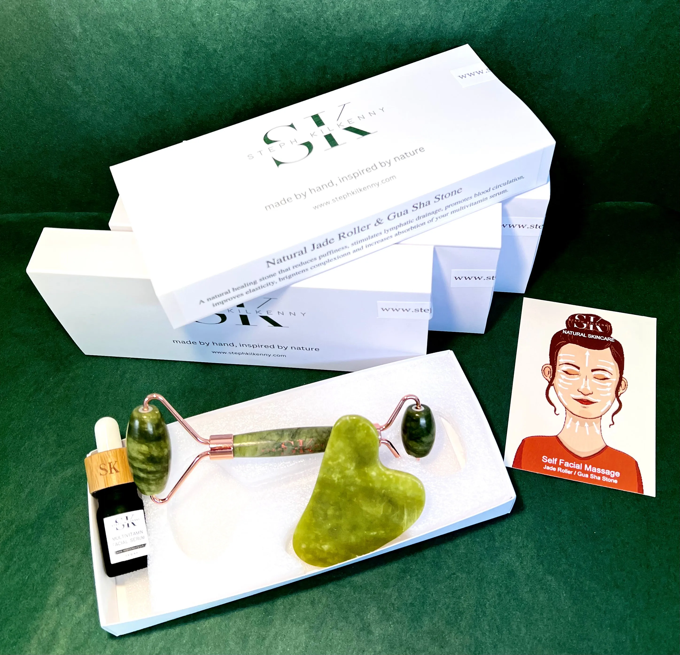 Jade Lymphatic Drainage Roller & Gua Sha Stone Set