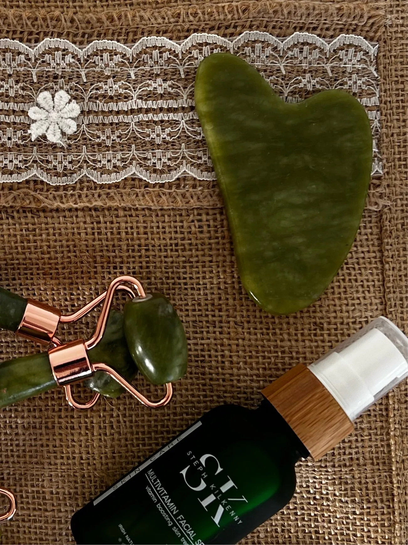 Jade Lymphatic Drainage Roller & Gua Sha Stone Set