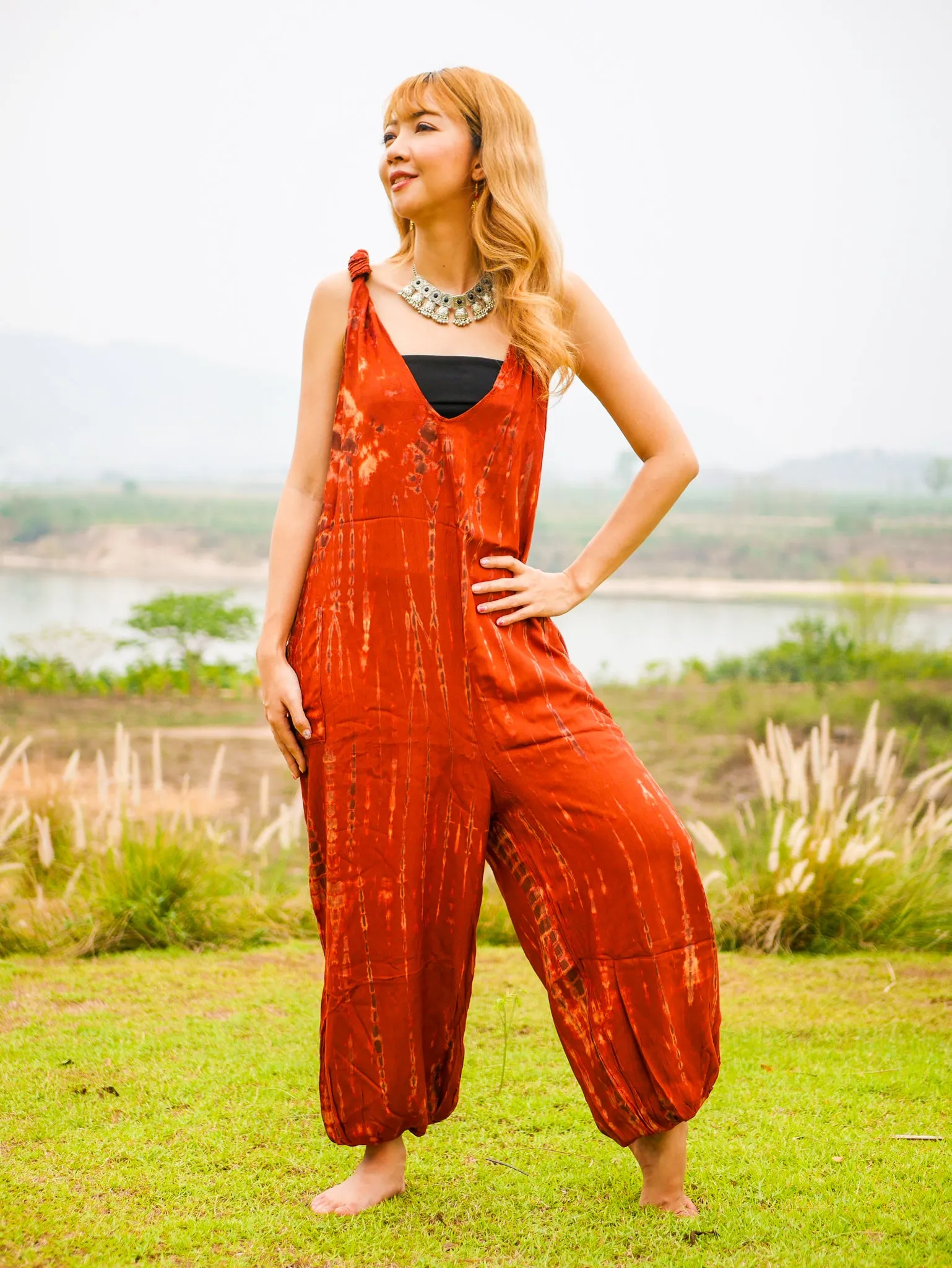 K0978- Hand Dyed  Hippie Racerback Jumpsuit Romper