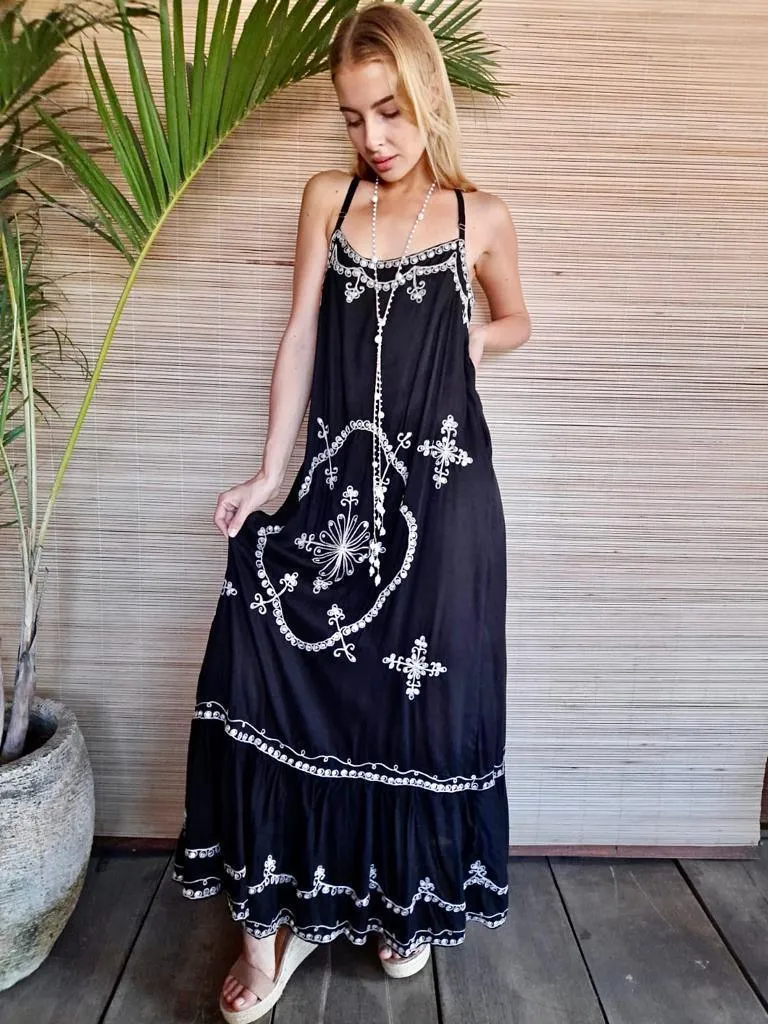 LONG DRESS MAELYS Blush, Black, Mint and Blue