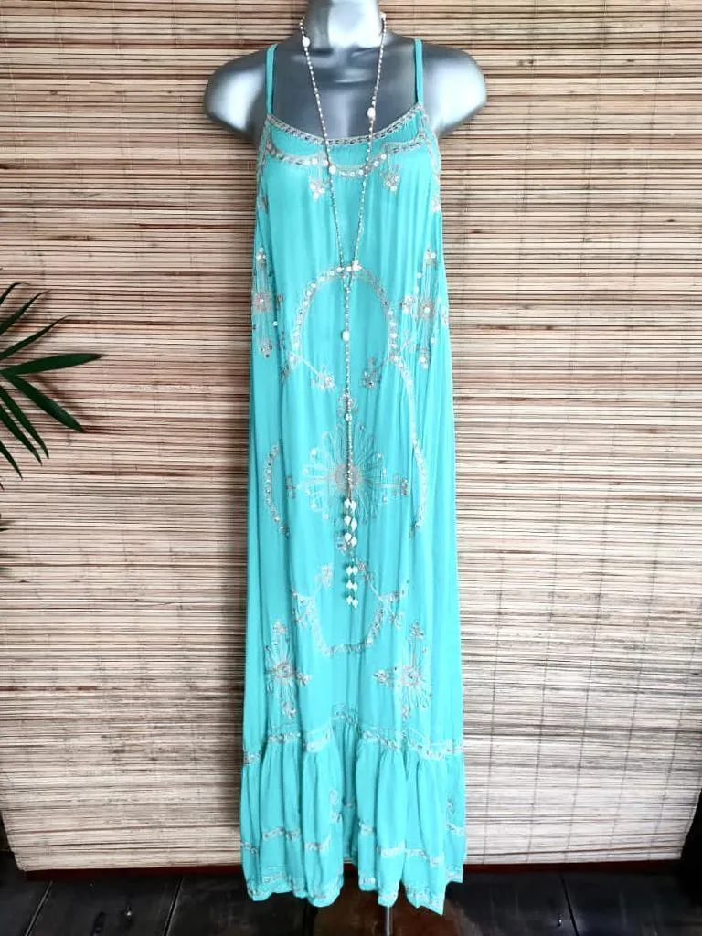 LONG DRESS MAELYS Blush, Black, Mint and Blue