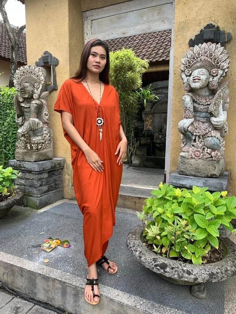 LONG DRESS OASIS in Brick, Black and Khaki.