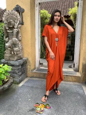 LONG DRESS OASIS in Brick, Black and Khaki.