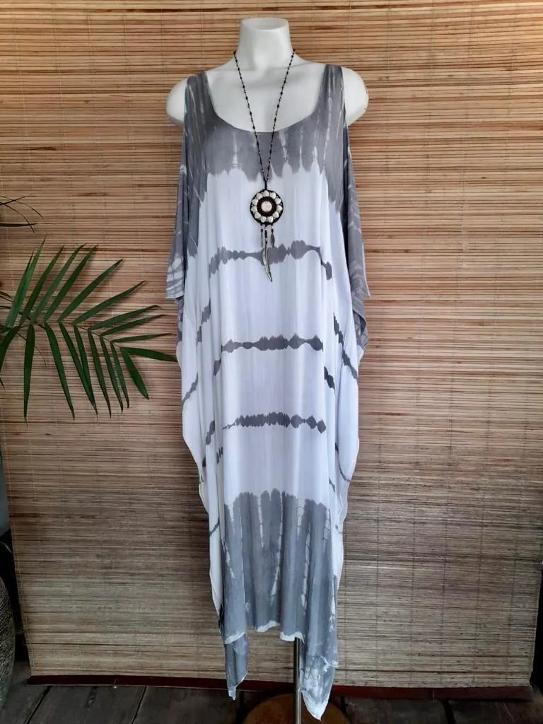 LONG DRESS TOP SARONG in Tie Dye Black and Grey