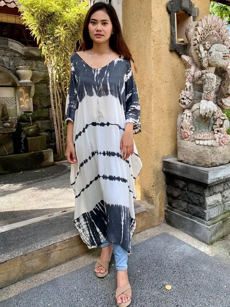 LONG DRESS TOP SARONG in Tie Dye Black and Grey
