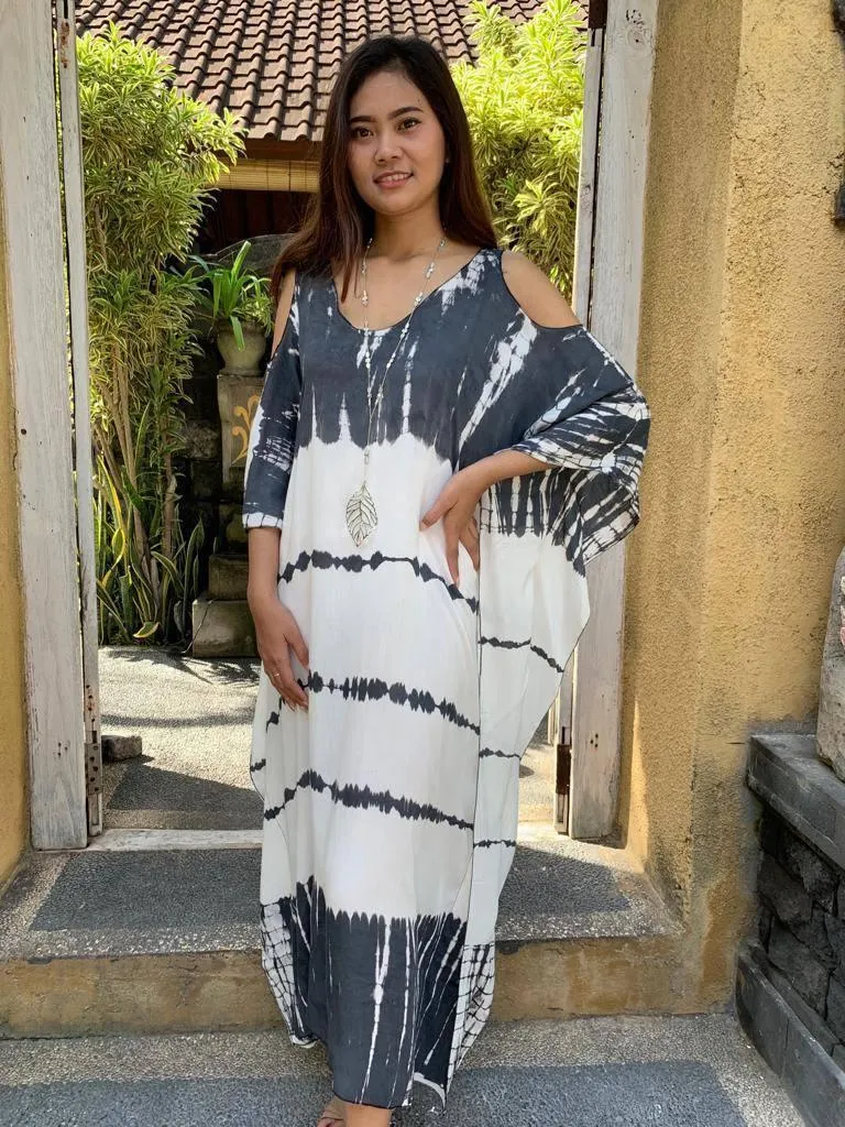LONG DRESS TOP SARONG in Tie Dye Black and Grey