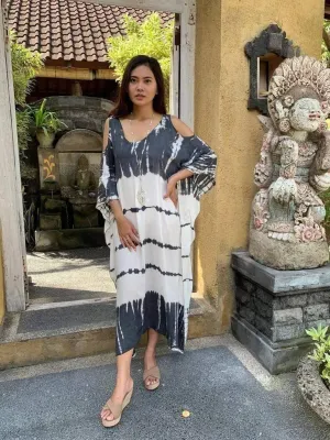 LONG DRESS TOP SARONG in Tie Dye Black and Grey