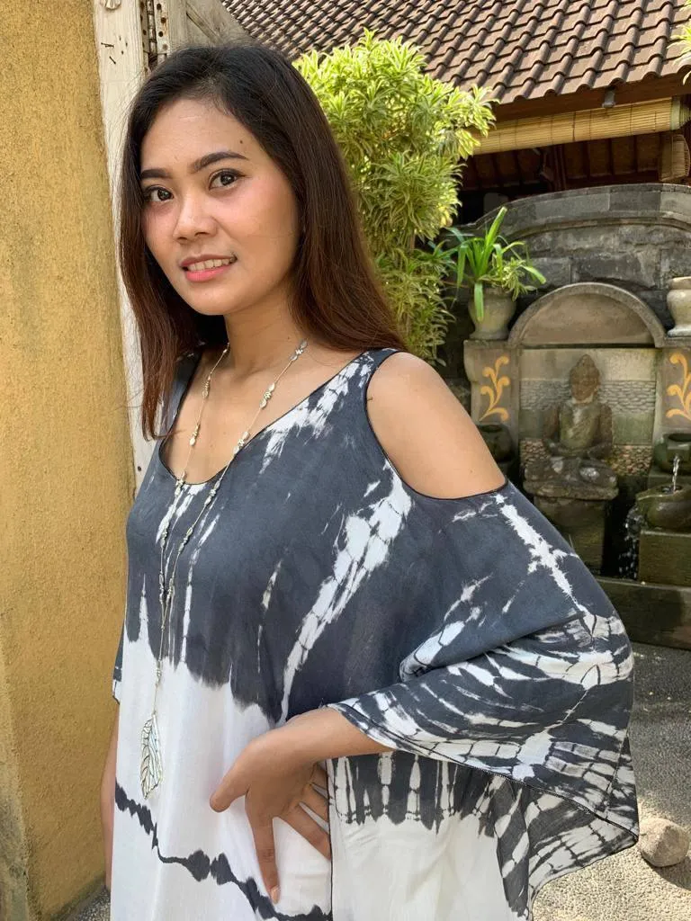 LONG DRESS TOP SARONG in Tie Dye Black and Grey