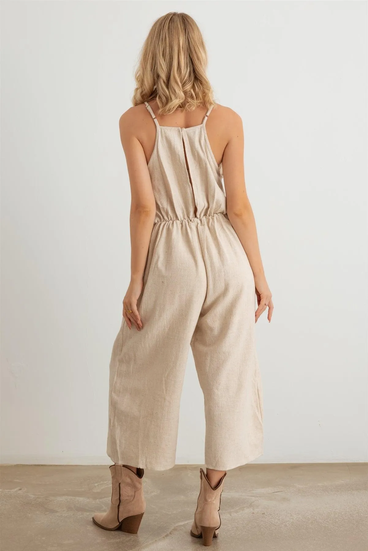 Mock Wrap Pleated Gaucho Jumpsuit