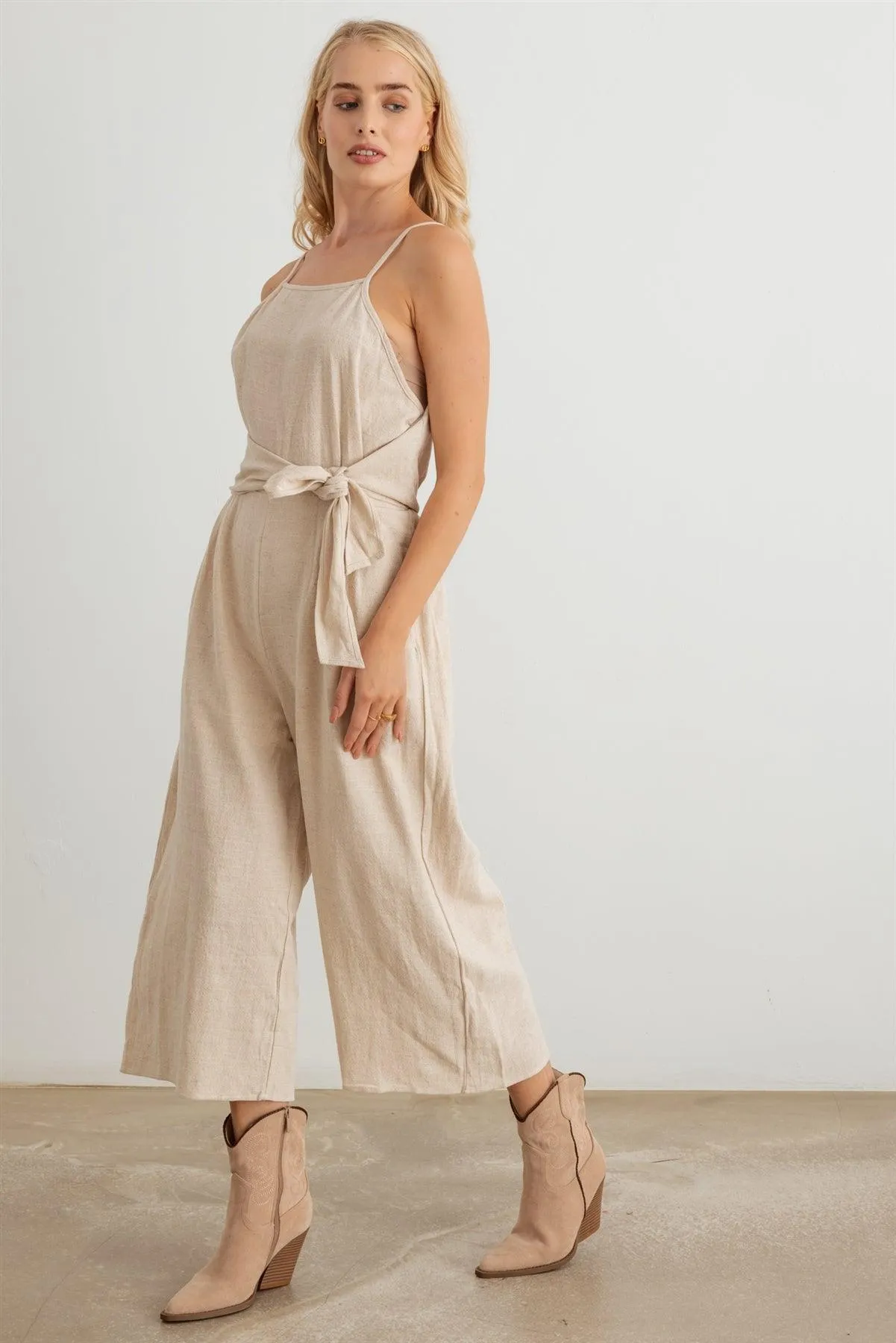 Mock Wrap Pleated Gaucho Jumpsuit