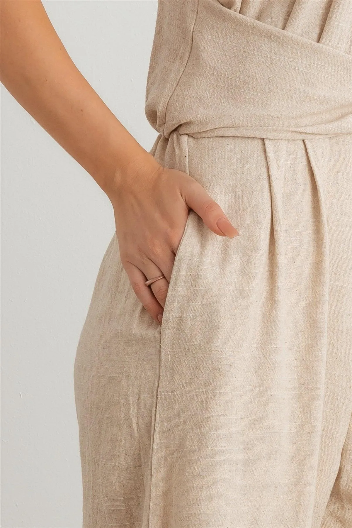 Mock Wrap Pleated Gaucho Jumpsuit