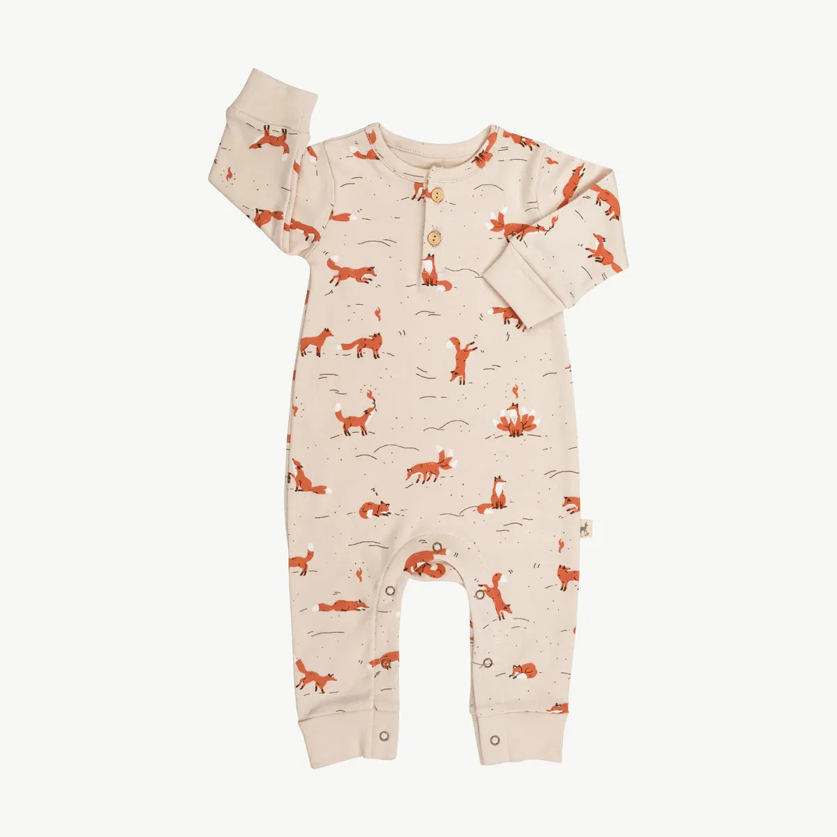 Mountain Kitsune Foxes Button Jumpsuit Sandshell