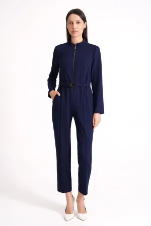 Navy high neck jumpsuit with sleeves