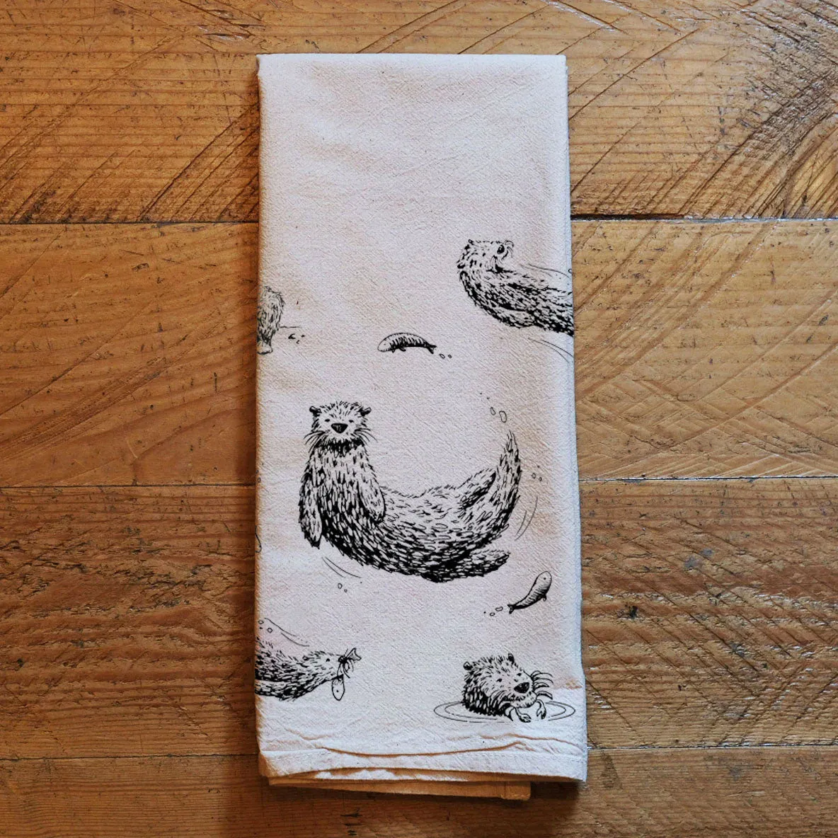 Otters - Natural Tea Towel