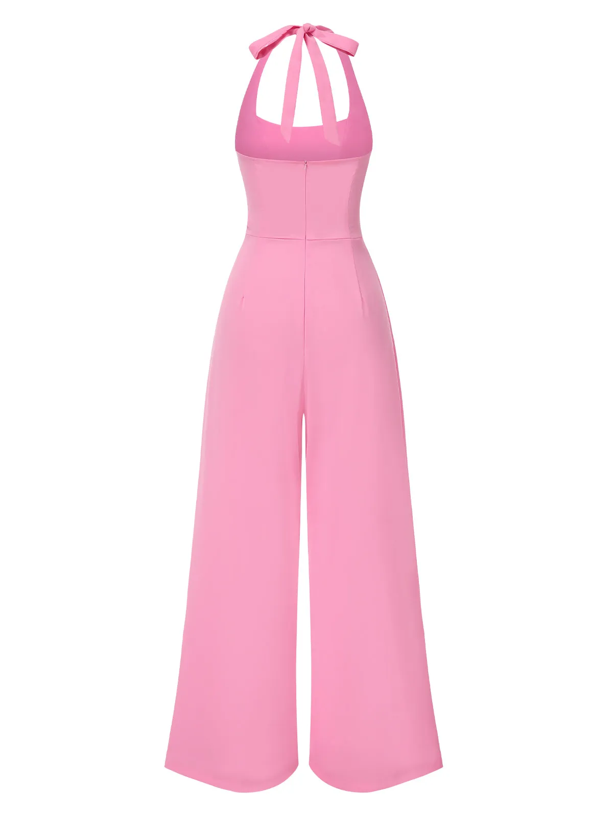 Pink 1950s Halter Solid Jumpsuit