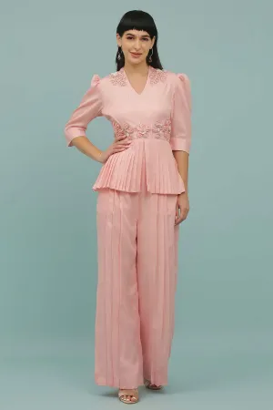 Pink Silk Blend Peplum Jumpsuit