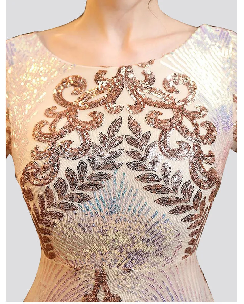 Sexy backless premium sequins mermaid long dress | Long sleeves banquet cocktail party dress evening gowns
