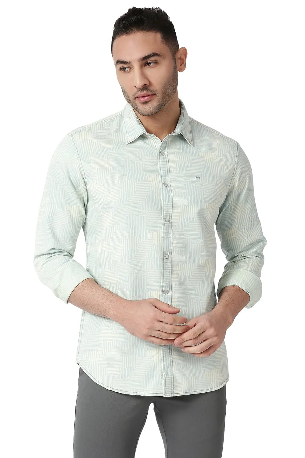 Slim Fit Cotton Polyester Indigo Printed Shirt
