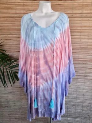 TOP/ DRESS GWENDOLYN New Tie Dye Blue Tassel