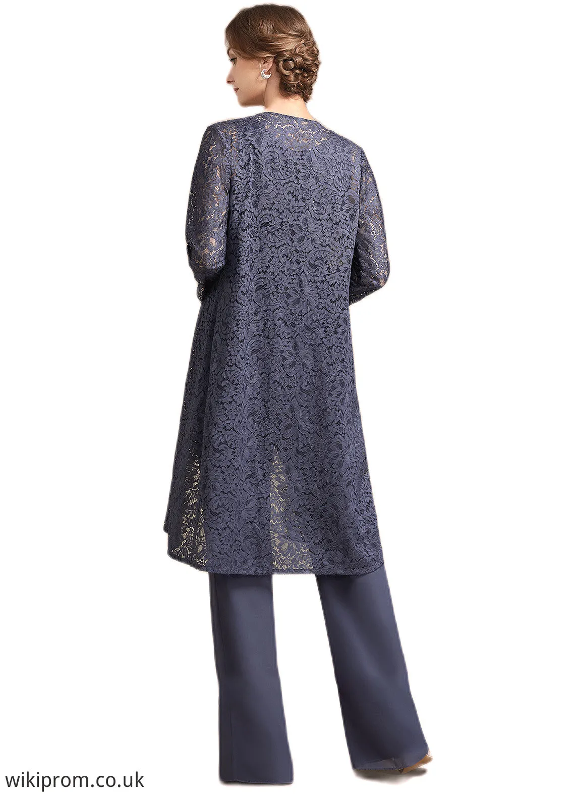 Vanessa Jumpsuit/Pantsuit Scoop Neck Floor-Length Chiffon Lace Mother of the Bride Dress With Sequins SWK126P0014805